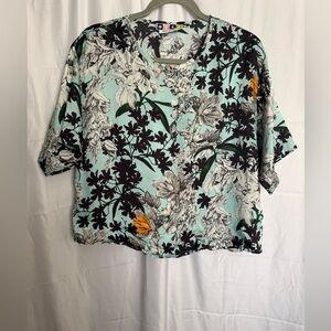MSGM Floral Print Blouse - Black, White, Yellow, Blue Size 38